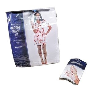 Women's L/XL Bloody Nurse Uniform Zombie Halloween Costume Kit With Gloves